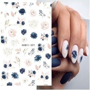3D Back Glue Nail Stickers Watercolor Blue Floral